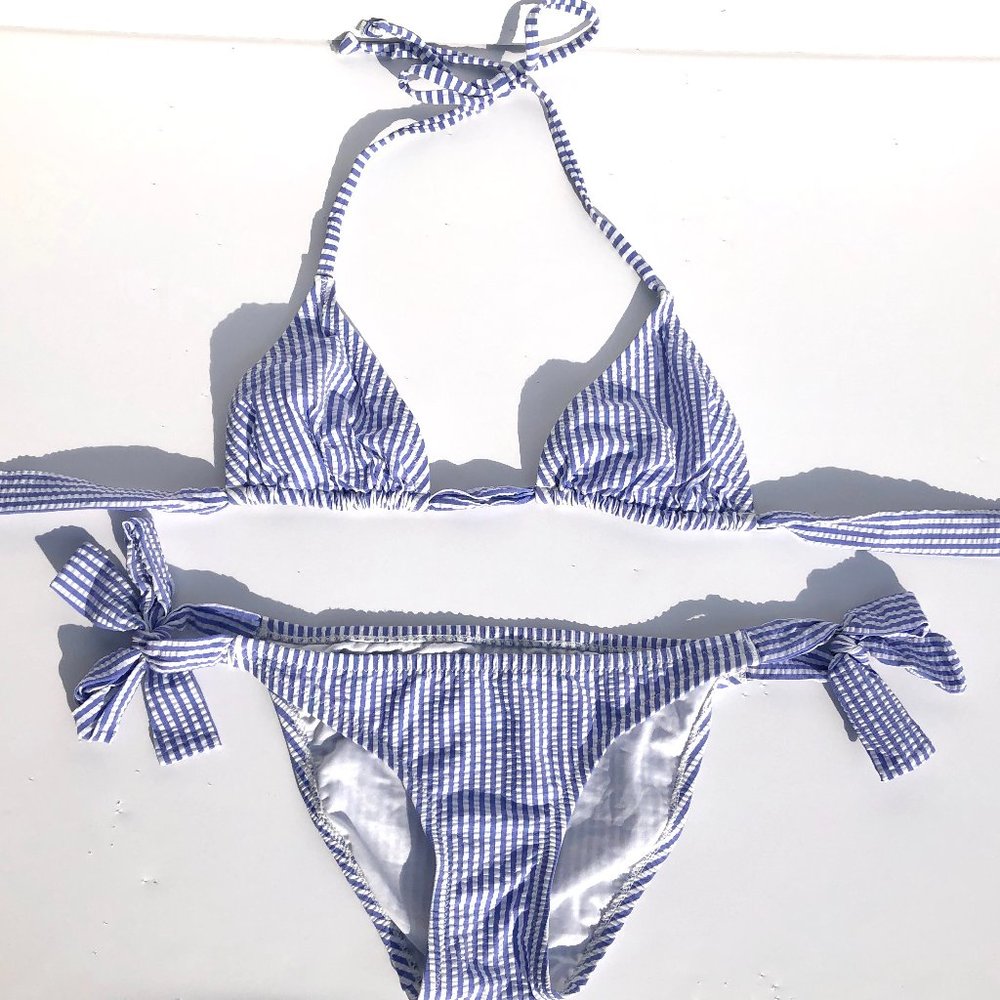 J.CREW SEERSUCKER STRING BIKINI SET- Brand new!